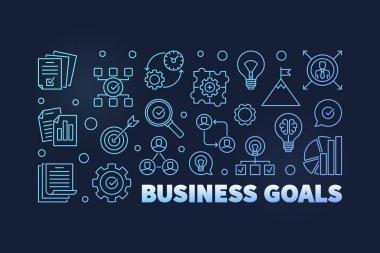 İş hedefleri mavi anahat afiş koyu arka plan