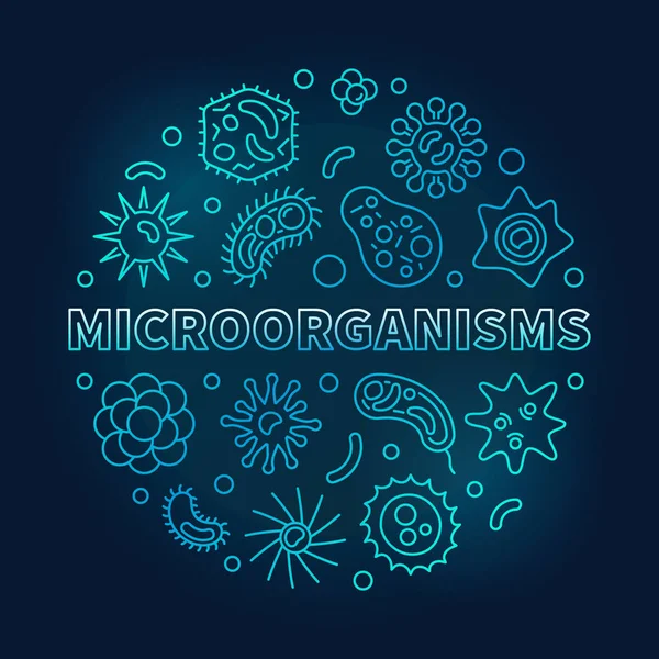 Микроорганизмы круглого векторного синего контура — стоковый вектор