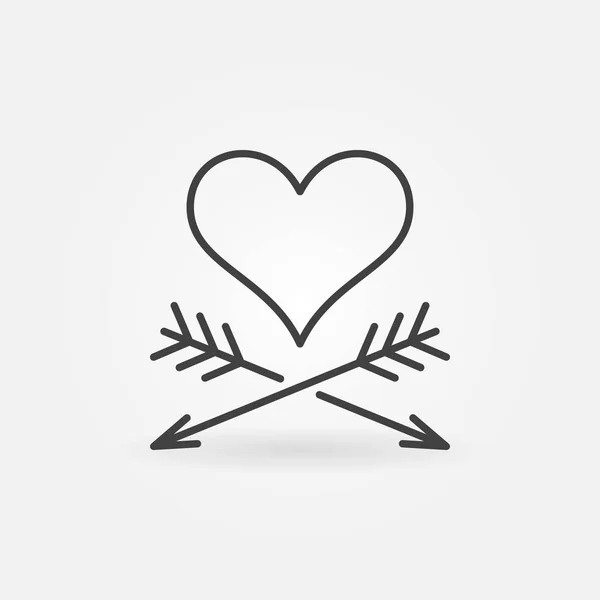 Coração e duas setas vetor conceito ícone em estilo de linha fina — Vetor de Stock