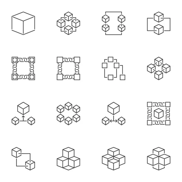Vector Blockchain iconos o elementos de logotipo en el estilo de esquema — Vector de stock