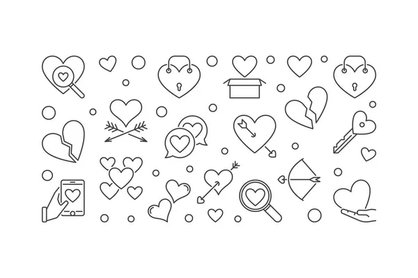Banner horizontal de vector de amor roto en estilo de línea delgada — Archivo Imágenes Vectoriales