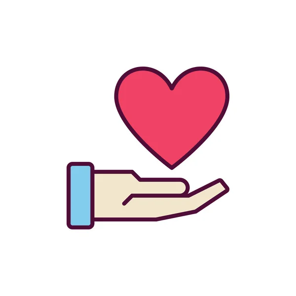 Hand met rood hart vector creatieve pictogram — Stockvector