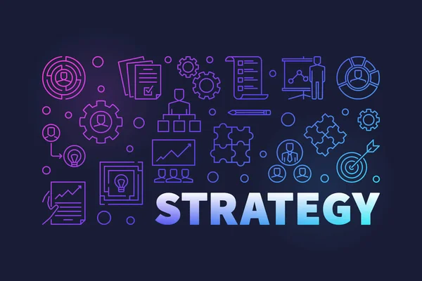 Strategie-Vektor farbiges Banner auf dunklem Hintergrund — Stockvektor
