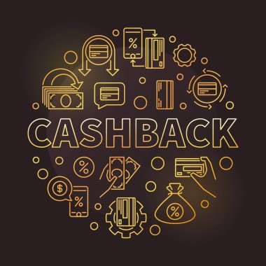 Cashback vektör yuvarlak altın doğrusal konsept illüstrasyon