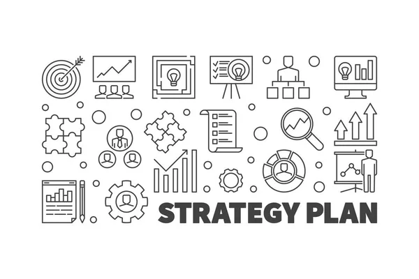 Strategy Plan vector outline concept illustration or banner — Stock Vector