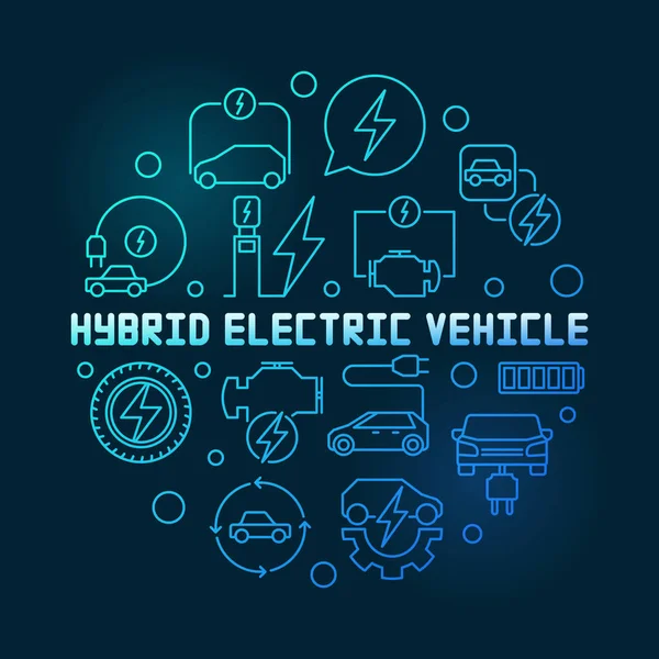 Hibrid elektrikli araç yuvarlak vektör mavi hat illüstrasyon