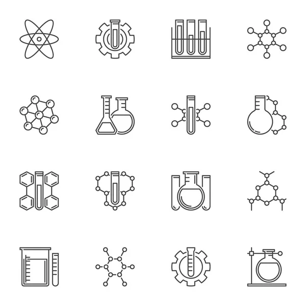 Conjunto vectorial de iconos de concepto químico en estilo de línea delgada — Vector de stock