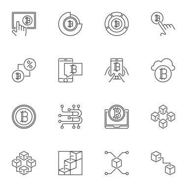 Vektör Blockchain anahat simgeleri beyaz arka plan üzerinde ayarlayın.