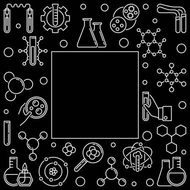 Koyu arka plan üzerinde beyaz kimya vektör anahat kare çerçeve