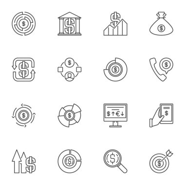 Vektör para anahat simgeleri ayarlayın. Vektör nakit hattı sembolleri
