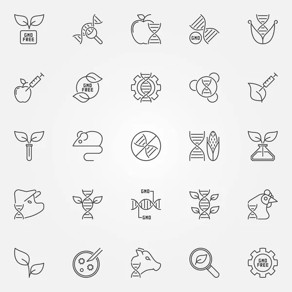 Gmo outline icons set - vector genetic engineering symbols — Stock Vector