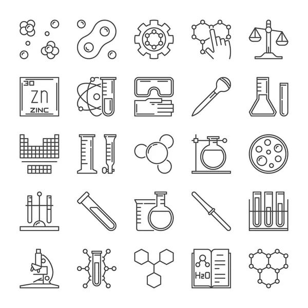 Vektorsatz chemischer Umrisssymbole. Zeichen für Chemie-Konzept — Stockvektor