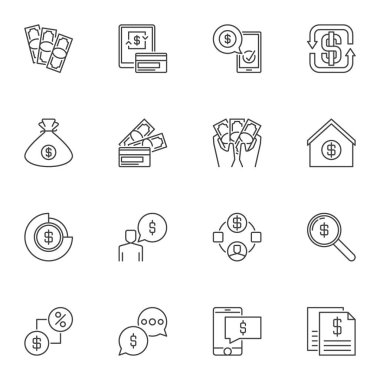 Dolar ve Usd para birimi simgeleri anahat. Para sembolleri vektör 