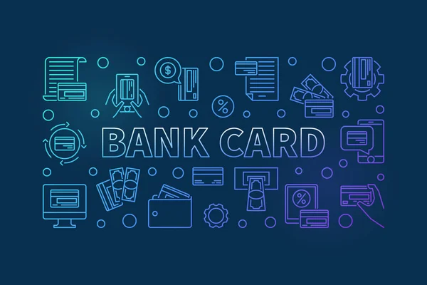 Banner azul Bank Card en estilo de línea delgada. Ilustración vectorial — Archivo Imágenes Vectoriales