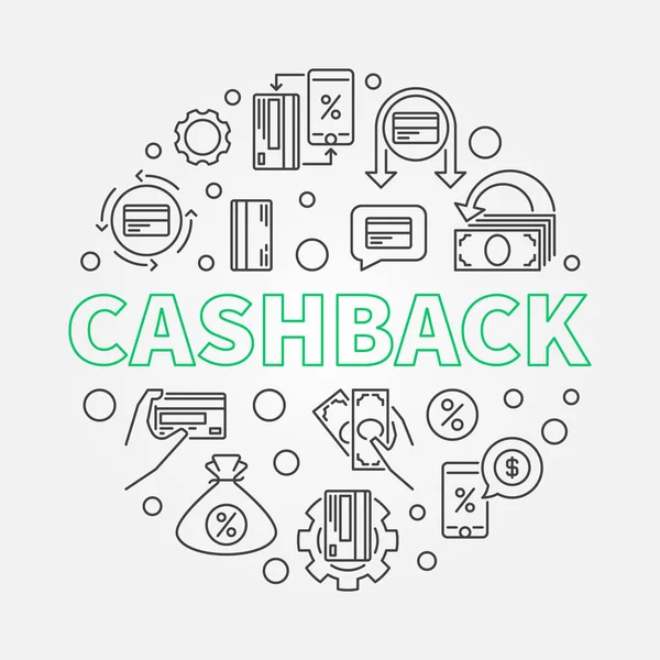 Cashback-Umriss Vektorrunde Illustration. Bargeld-zurück-Symbol — Stockvektor
