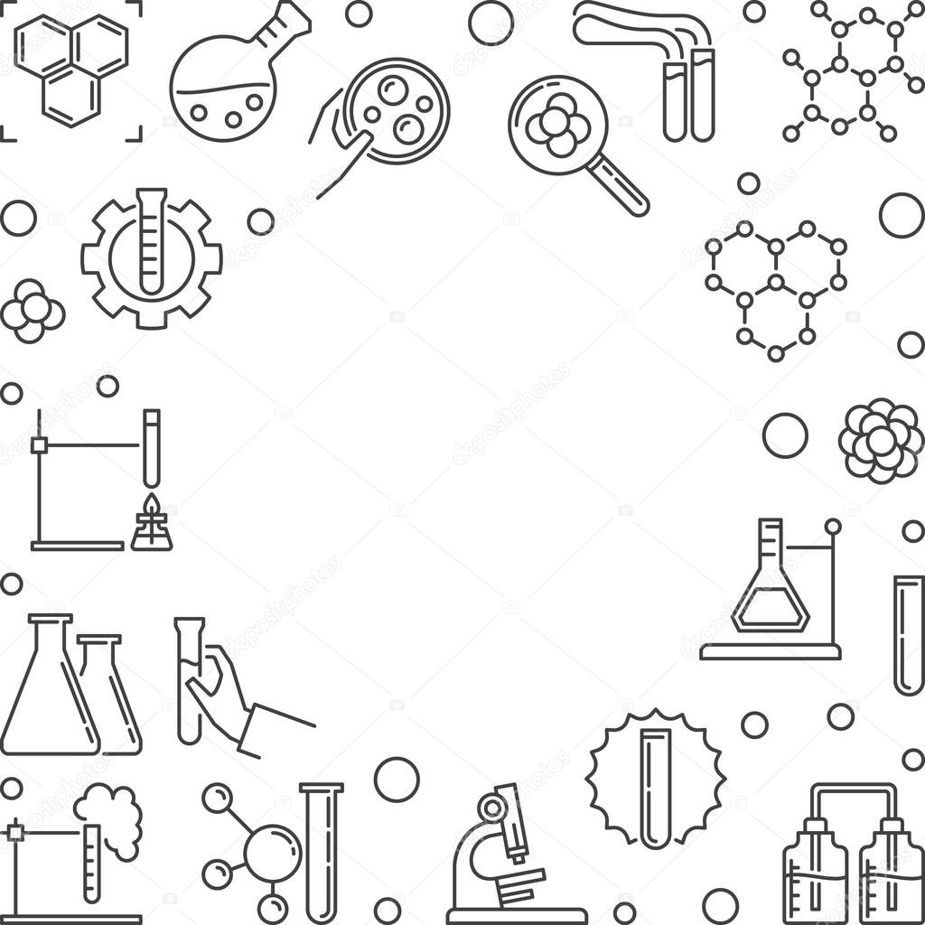 Chemical outline illustration with frame. Vector background 
