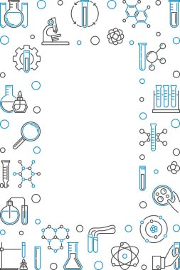 Dikey Çerçeve kimya anahat simgeleri ile. Vektör çizim