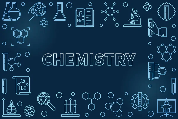 Chemie blauer Umriss horizontaler Rahmen - Vektorillustration — Stockvektor