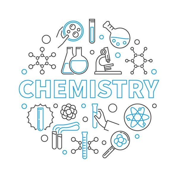 Kimya vektör eğitim kavramı yuvarlak doğrusal illüstrasyon — Stok Vektör
