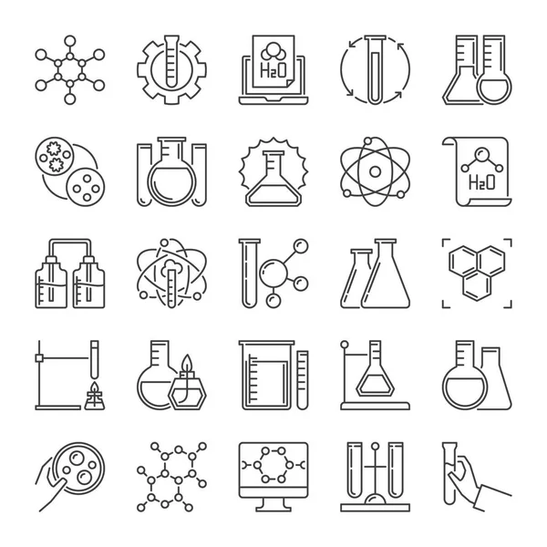 Iconos vectoriales de concepto de ciencia química en estilo de línea delgada — Vector de stock