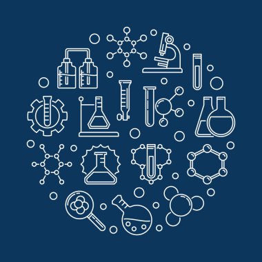 Eğitim ve kimya vektör yuvarlak resimde anahat