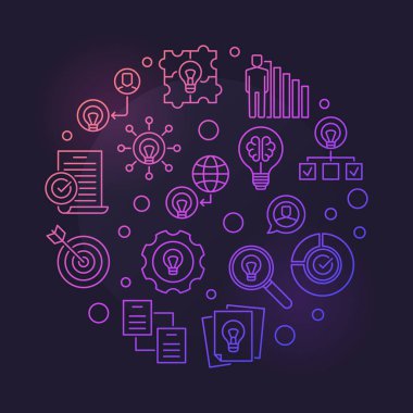 İş fikirleri vektör yuvarlak renkli anahat illüstrasyon