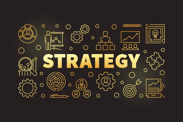 Strategy golden outline banner on dark background — Stock Vector