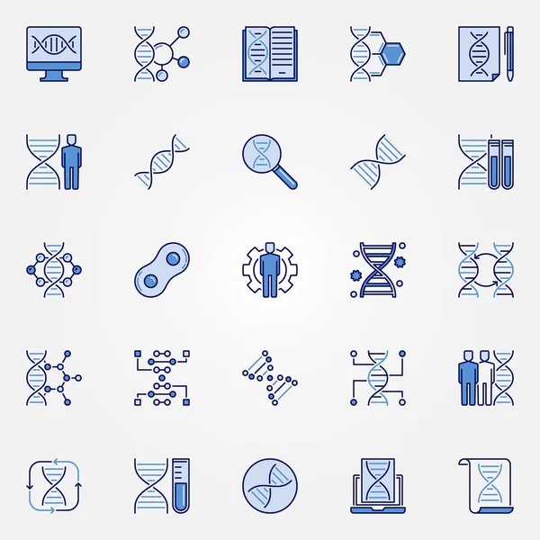 Genetics blue icons set - Vektor dna concept symbole — Stockvektor