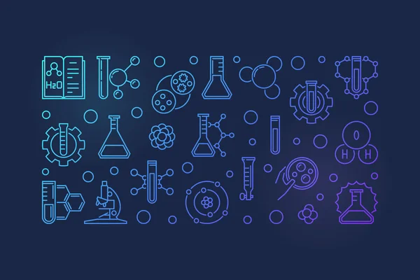 科学和化学蓝色向量轮廓水平横幅 — 图库矢量图片