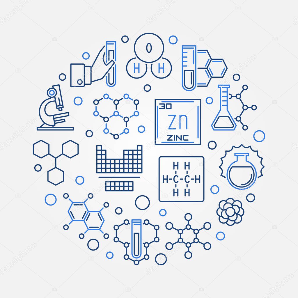 Science and Chemistry vector round outline illustration