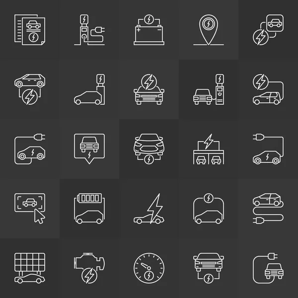 Electric vehicle icons. Vector EV or Electric Car line signs — Stock Vector