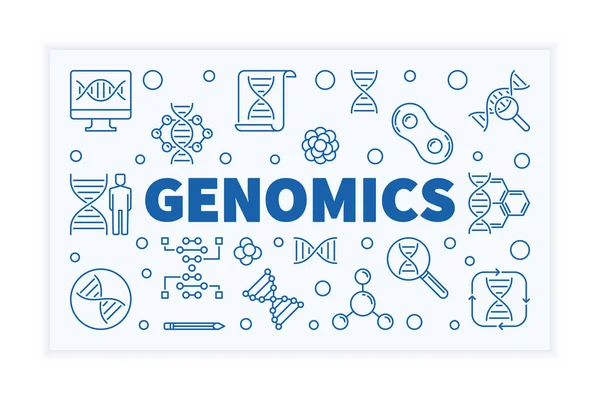 Genómica vector horizontal contorno ciencia bandera — Archivo Imágenes Vectoriales