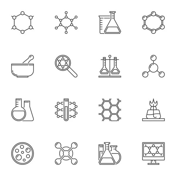 Iconos de concepto de vector de química o elementos en estilo de esquema — Archivo Imágenes Vectoriales