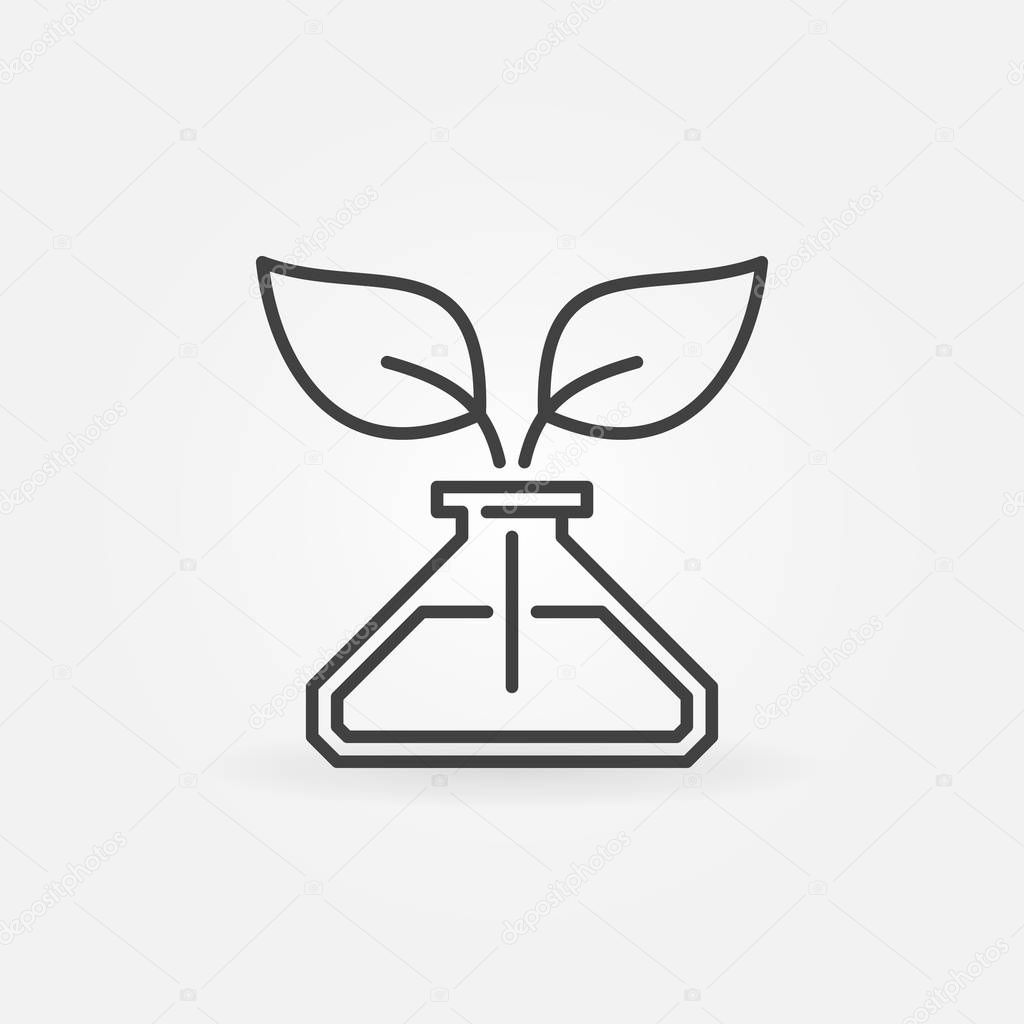 Leaves in conical flask vector concept icon in thin line style