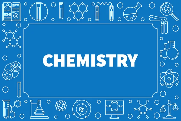 Chemie-Vektorlinie horizontaler Rahmen mit chemischen Symbolen — Stockvektor