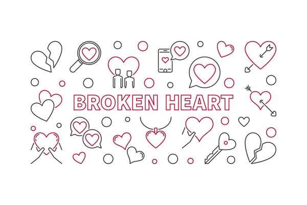 Broken Heart vector illustration or banner in thin line style — Stock Vector