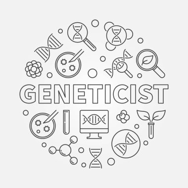 Genetikçi vektör yuvarlak anahat tarzı resimde