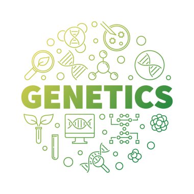 Genetik vektör yuvarlak Biyoloji yeşil anahat illüstrasyon