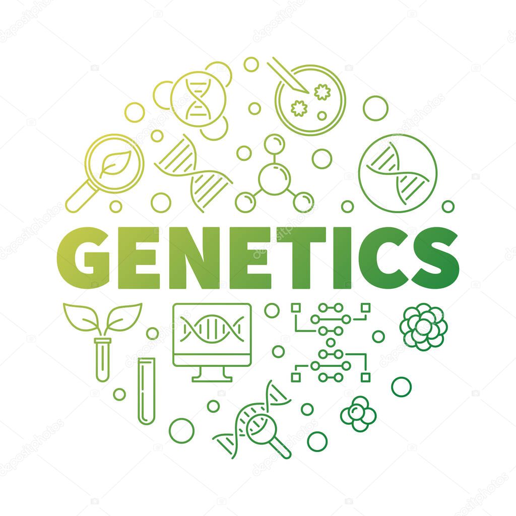 Genetics vector round concept biology green outline illustration