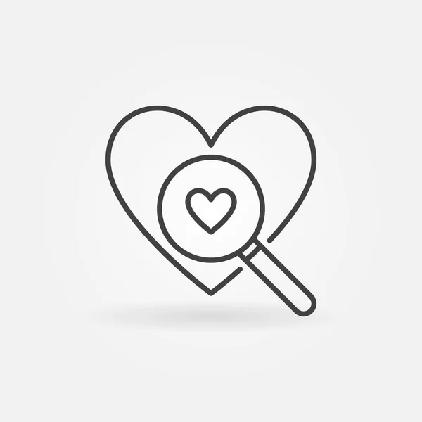 Corazón con lupa icono de línea. Vector buscando un signo de amor — Archivo Imágenes Vectoriales