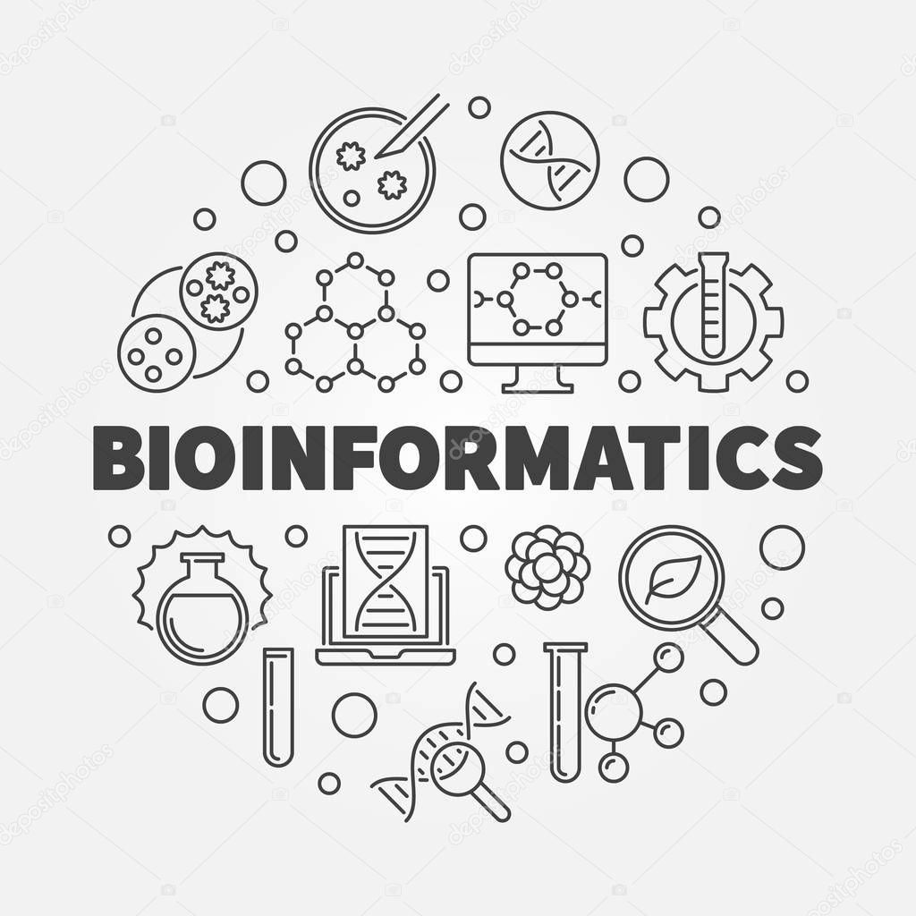 Bioinformatics vector round illustration in thin line style