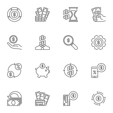 Doları para vektör kavramı simgeler veya ince çizgi stili ayetlerine