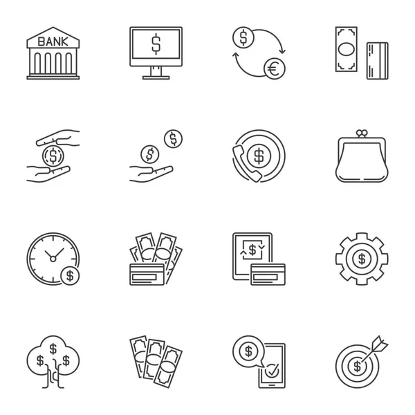 Money concept vector icons or signs in thin line style — Stock Vector