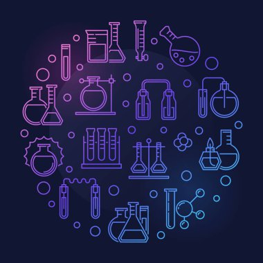 Laboratuvar ekipmanları vektör yuvarlak renkli anahat illüstrasyon