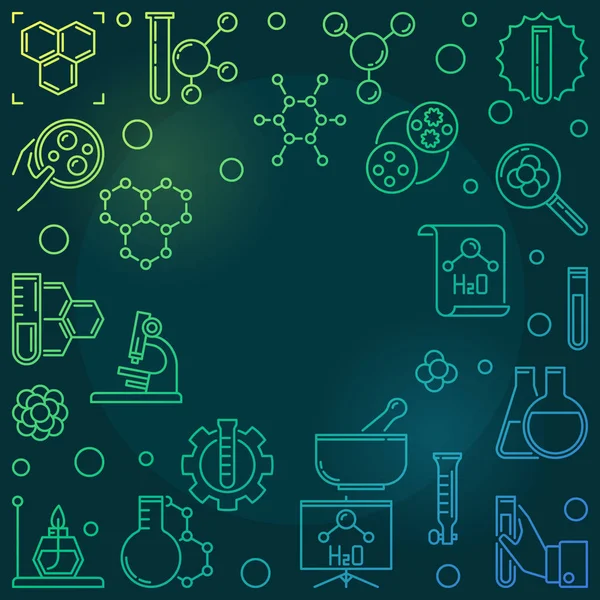 Chemie-Vektor farbige Linienillustration mit rundem Rahmen — Stockvektor