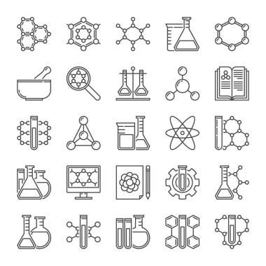 Kimya ve bilim vektör simgeleri ince çizgi stili