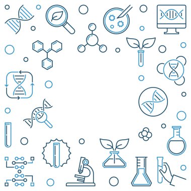 Genetik kavramı anahat kare çerçeve. Vektör çizim