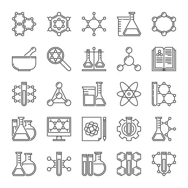 Iconos vectoriales de química y ciencia en estilo de línea delgada — Vector de stock