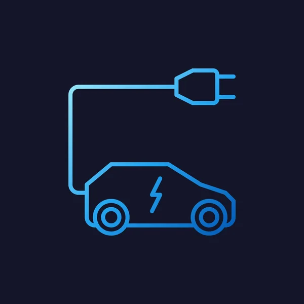Carro totalmente elétrico com plug ícone de vetor de linha azul —  Vetores de Stock