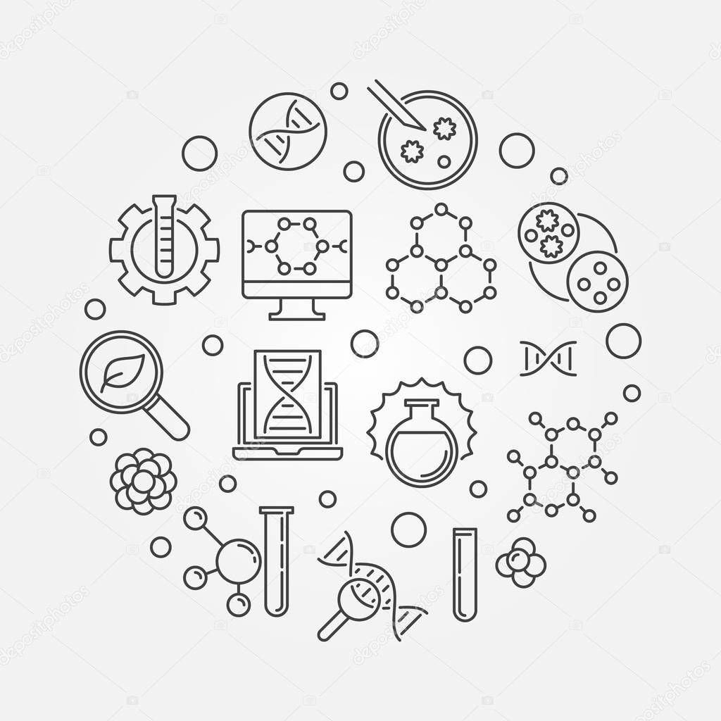 Biological Engineering vector round minimal illustration in thin line style